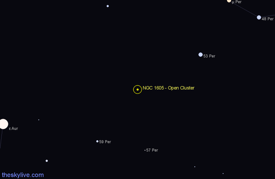 Finder chart NGC 1605 - Open Cluster in Perseus star