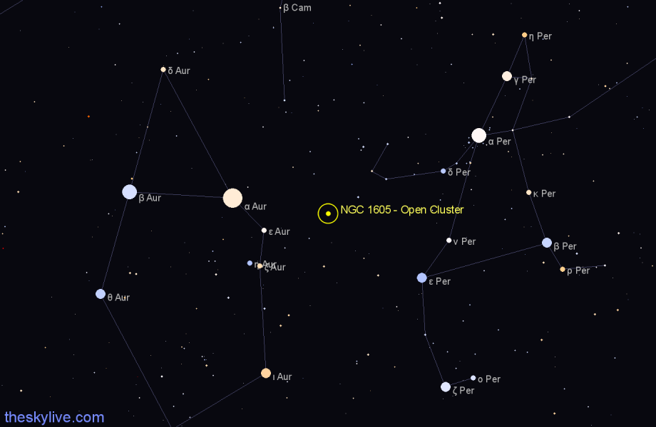 Finder chart NGC 1605 - Open Cluster in Perseus star