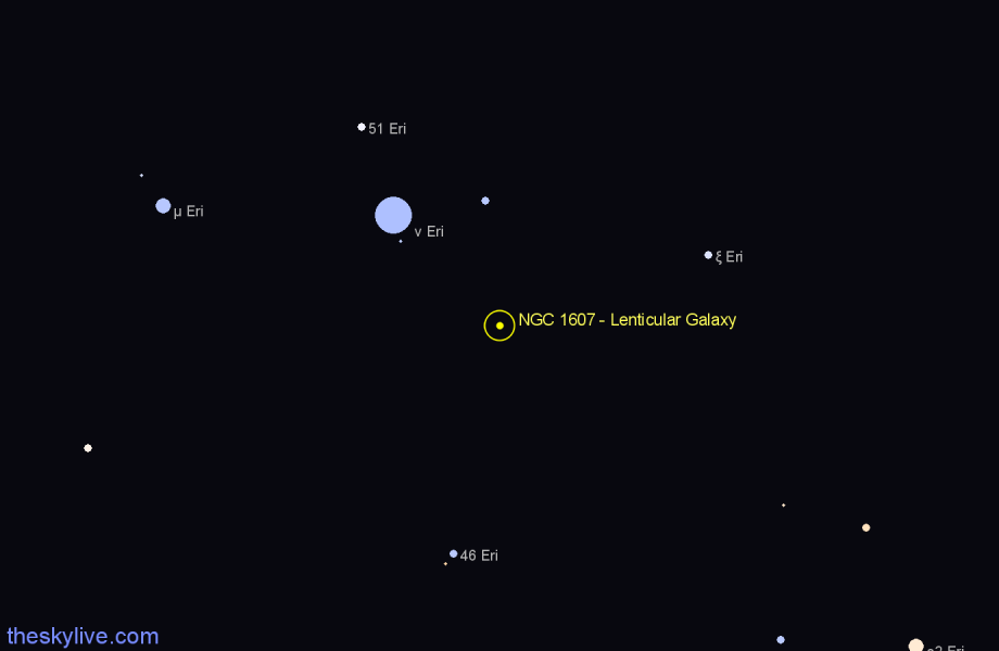 Finder chart NGC 1607 - Lenticular Galaxy in Eridanus star