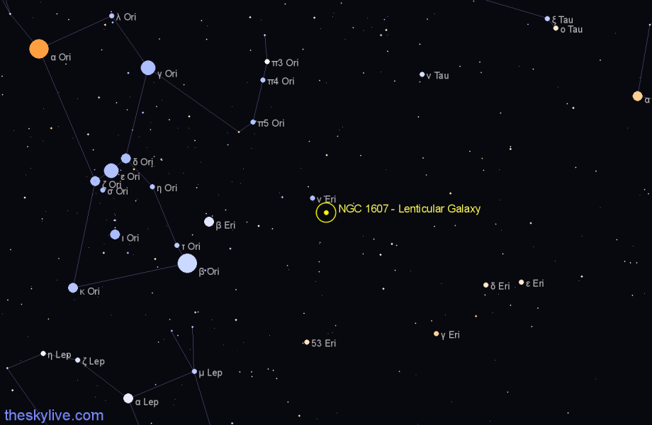 Finder chart NGC 1607 - Lenticular Galaxy in Eridanus star