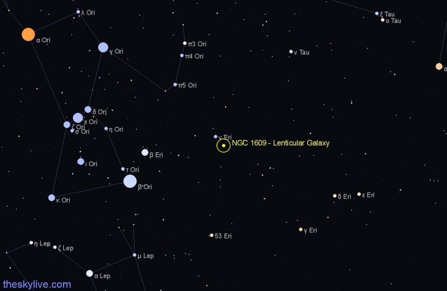 Finder chart NGC 1609 - Lenticular Galaxy in Eridanus star