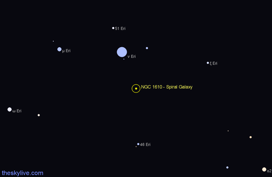 Finder chart NGC 1610 - Spiral Galaxy in Eridanus star