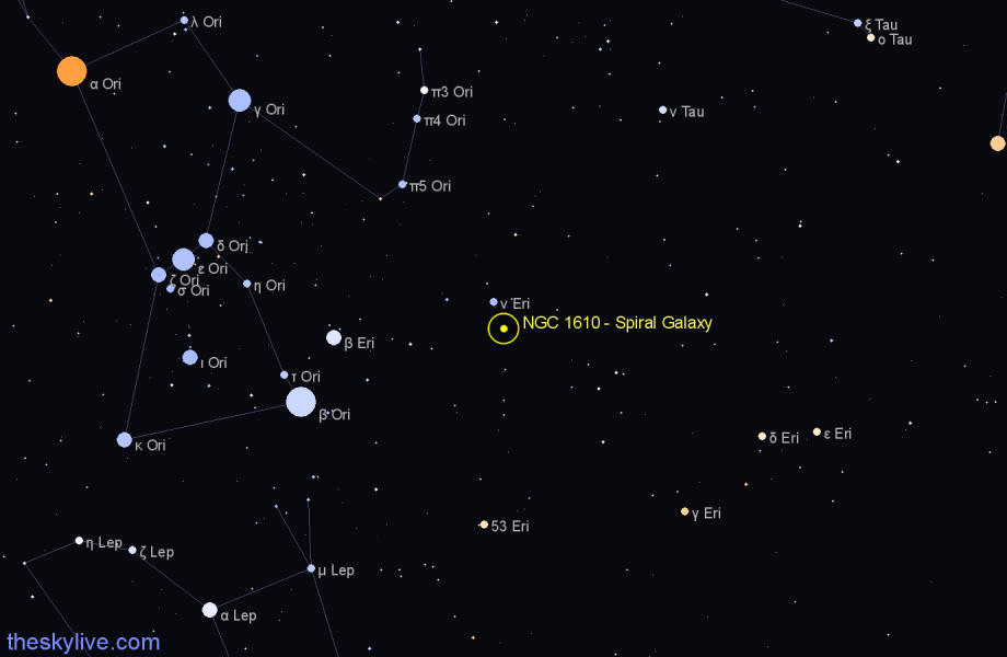 Finder chart NGC 1610 - Spiral Galaxy in Eridanus star