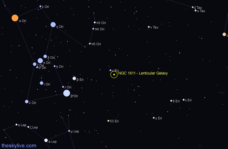 Finder chart NGC 1611 - Lenticular Galaxy in Eridanus star