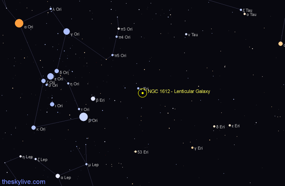 Finder chart NGC 1612 - Lenticular Galaxy in Eridanus star