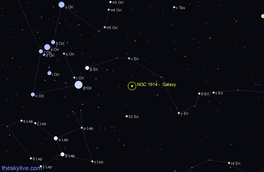 Finder chart NGC 1614 -  Galaxy in Eridanus star