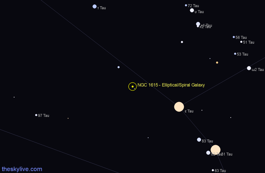 Finder chart NGC 1615 - Elliptical/Spiral Galaxy in Taurus star