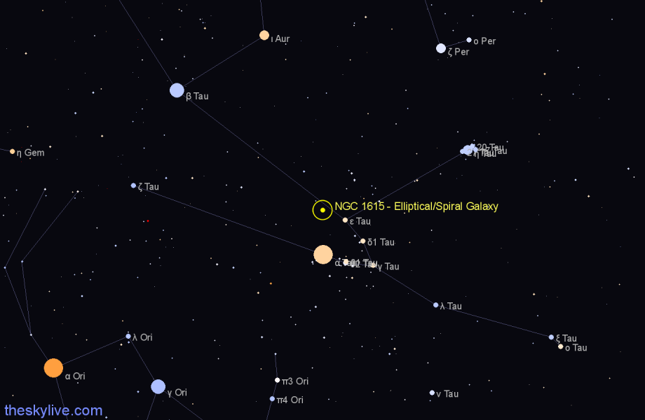 Finder chart NGC 1615 - Elliptical/Spiral Galaxy in Taurus star