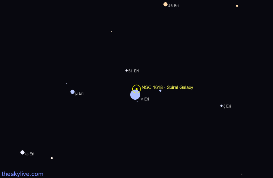 Finder chart NGC 1618 - Spiral Galaxy in Eridanus star