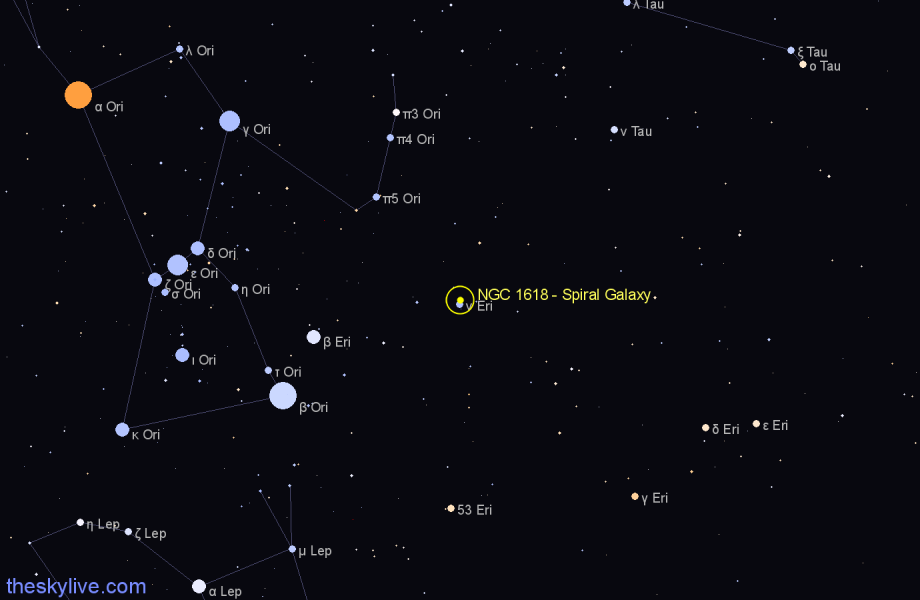 Finder chart NGC 1618 - Spiral Galaxy in Eridanus star