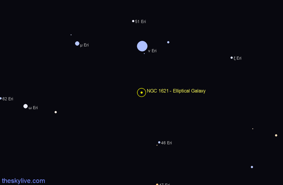 Finder chart NGC 1621 - Elliptical Galaxy in Eridanus star