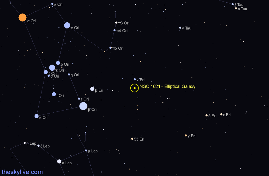 Finder chart NGC 1621 - Elliptical Galaxy in Eridanus star