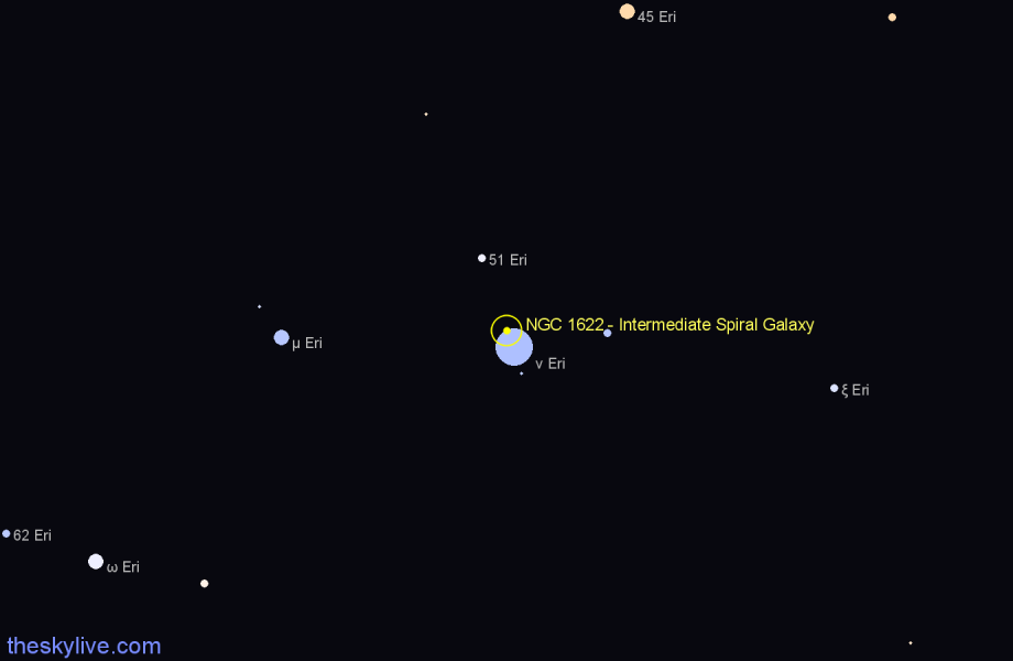 Finder chart NGC 1622 - Intermediate Spiral Galaxy in Eridanus star