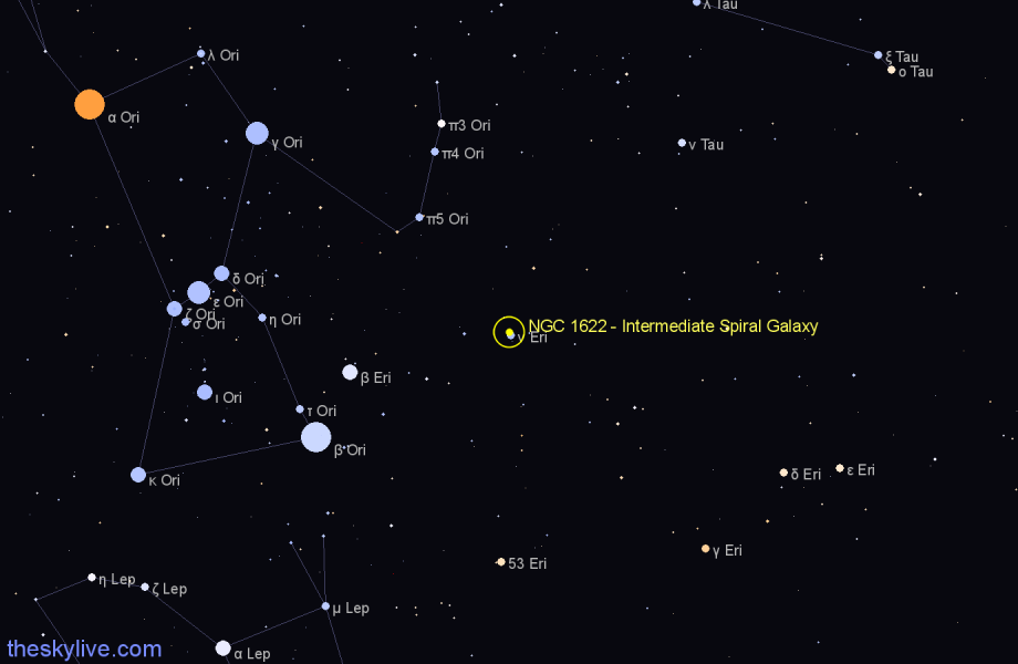 Finder chart NGC 1622 - Intermediate Spiral Galaxy in Eridanus star