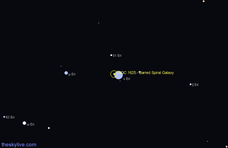 Finder chart NGC 1625 - Barred Spiral Galaxy in Eridanus star