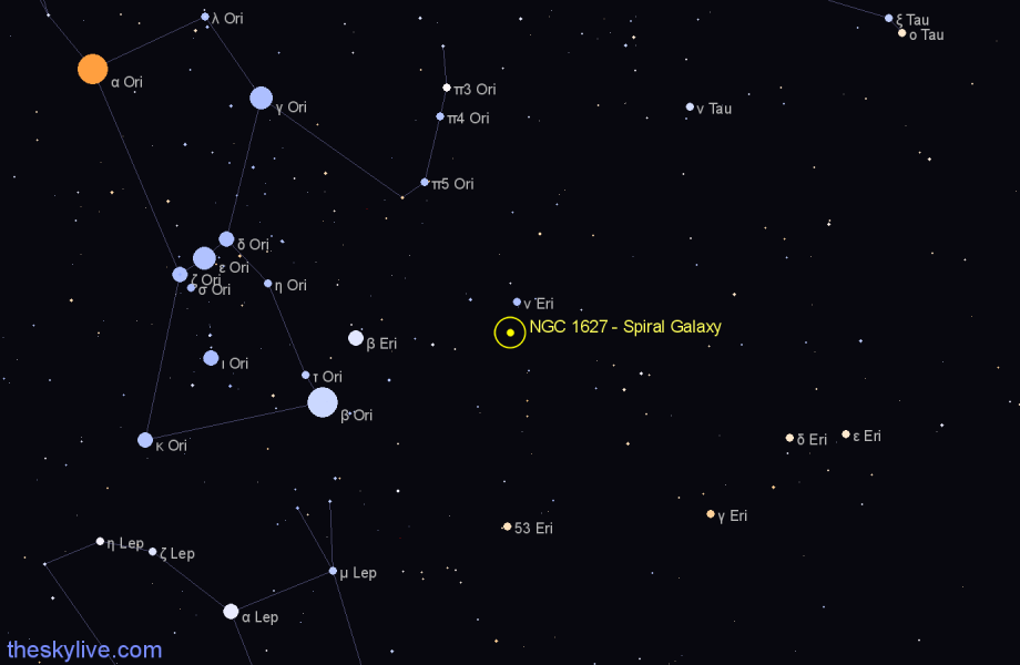 Finder chart NGC 1627 - Spiral Galaxy in Eridanus star