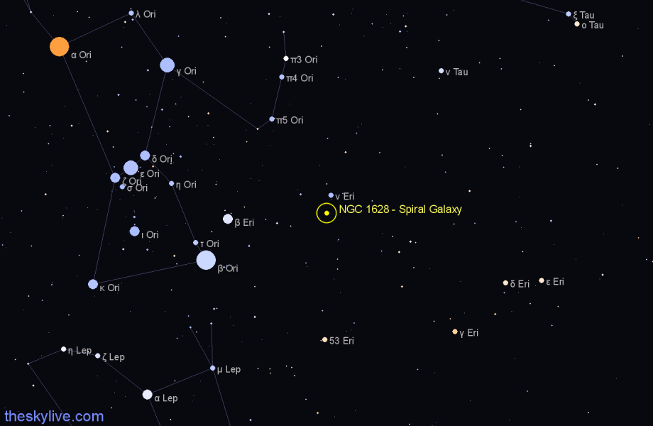 Finder chart NGC 1628 - Spiral Galaxy in Eridanus star