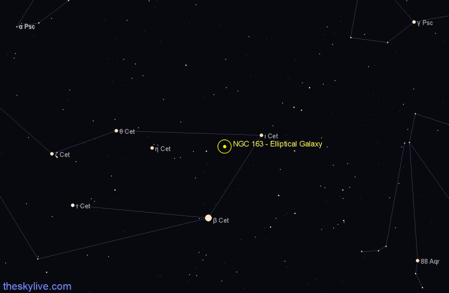 Finder chart NGC 163 - Elliptical Galaxy in Cetus star
