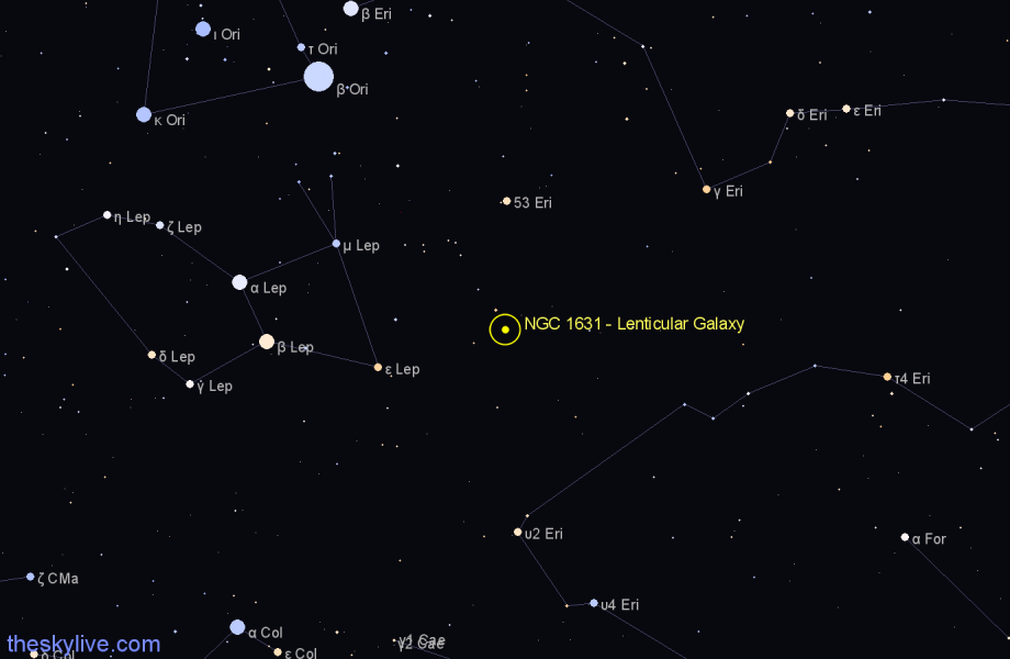 Finder chart NGC 1631 - Lenticular Galaxy in Eridanus star