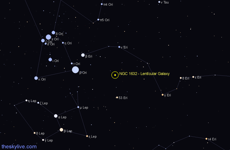 Finder chart NGC 1632 - Lenticular Galaxy in Eridanus star