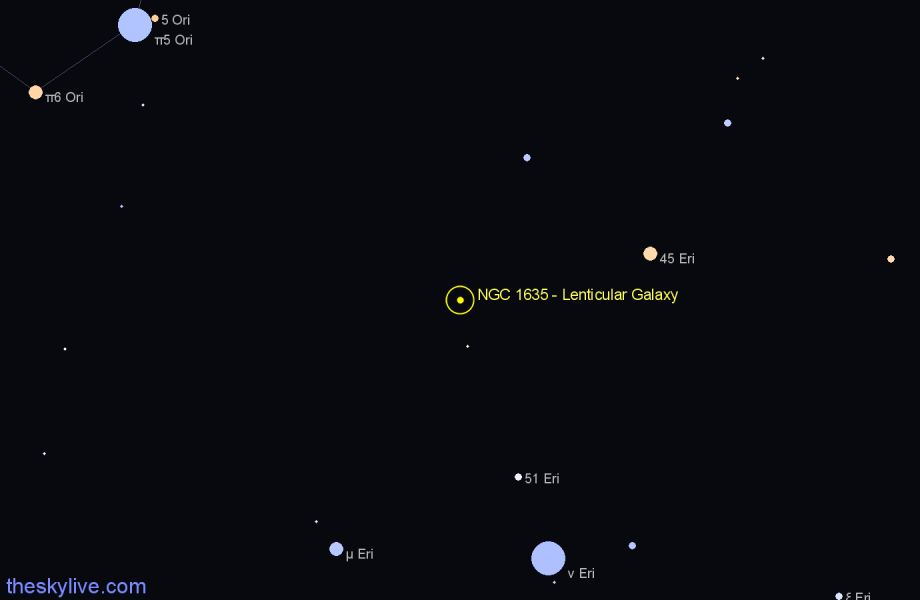 Finder chart NGC 1635 - Lenticular Galaxy in Eridanus star