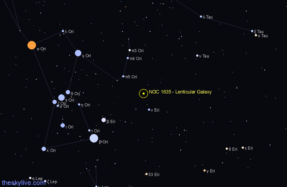 Finder chart NGC 1635 - Lenticular Galaxy in Eridanus star