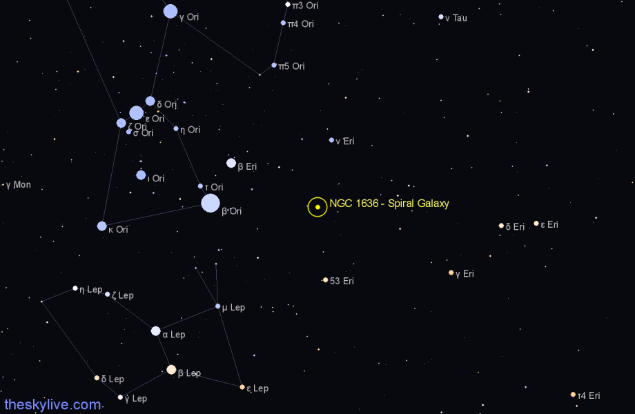 Finder chart NGC 1636 - Spiral Galaxy in Eridanus star