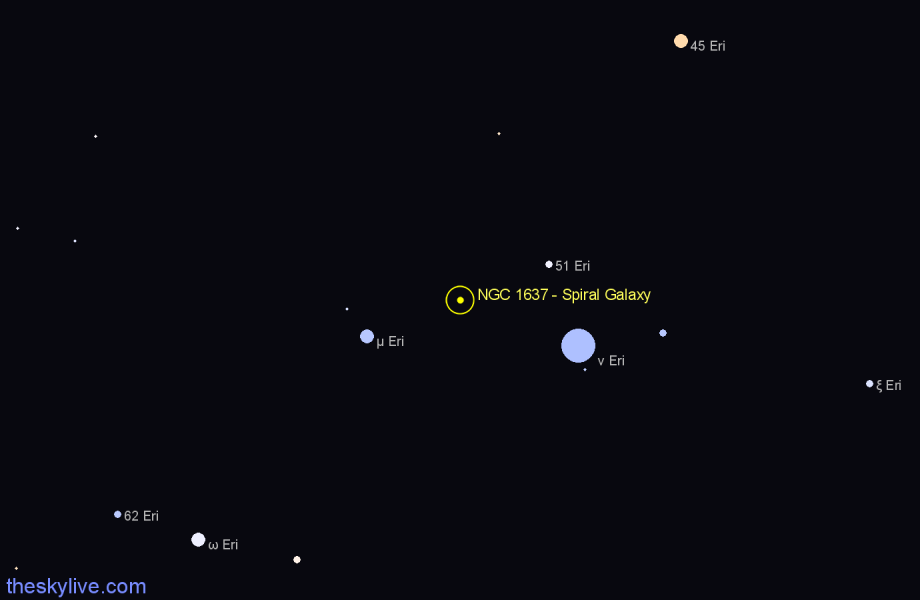 Finder chart NGC 1637 - Spiral Galaxy in Eridanus star