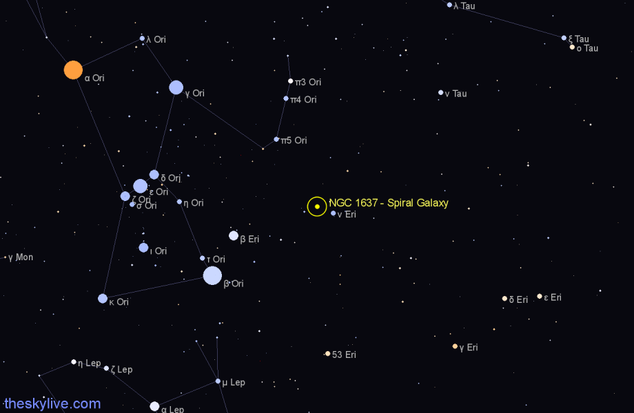 Finder chart NGC 1637 - Spiral Galaxy in Eridanus star
