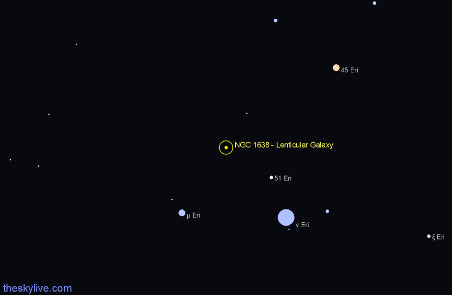 Finder chart NGC 1638 - Lenticular Galaxy in Eridanus star