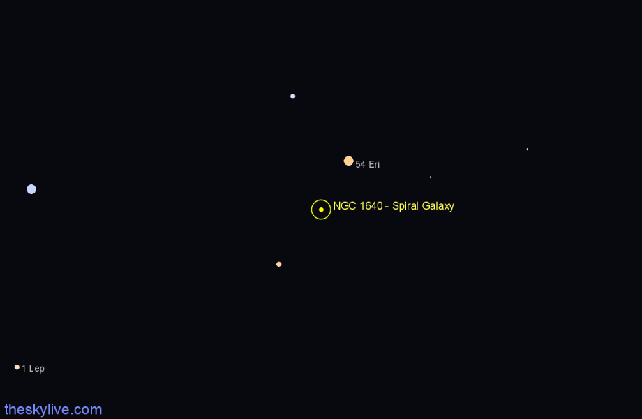 Finder chart NGC 1640 - Spiral Galaxy in Eridanus star