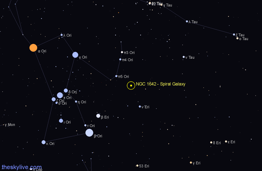 Finder chart NGC 1642 - Spiral Galaxy in Orion star