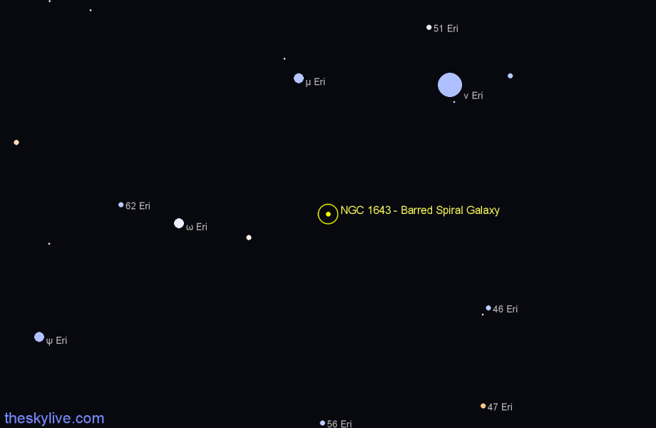 Finder chart NGC 1643 - Barred Spiral Galaxy in Eridanus star