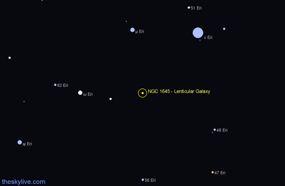 Finder chart NGC 1645 - Lenticular Galaxy in Eridanus star