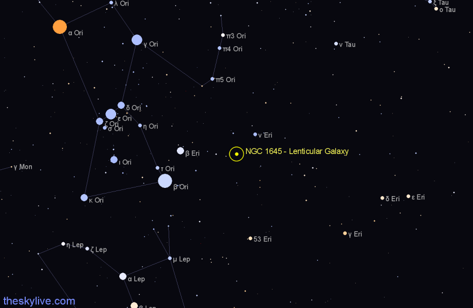 Finder chart NGC 1645 - Lenticular Galaxy in Eridanus star