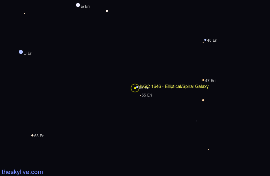 Finder chart NGC 1646 - Elliptical/Spiral Galaxy in Eridanus star