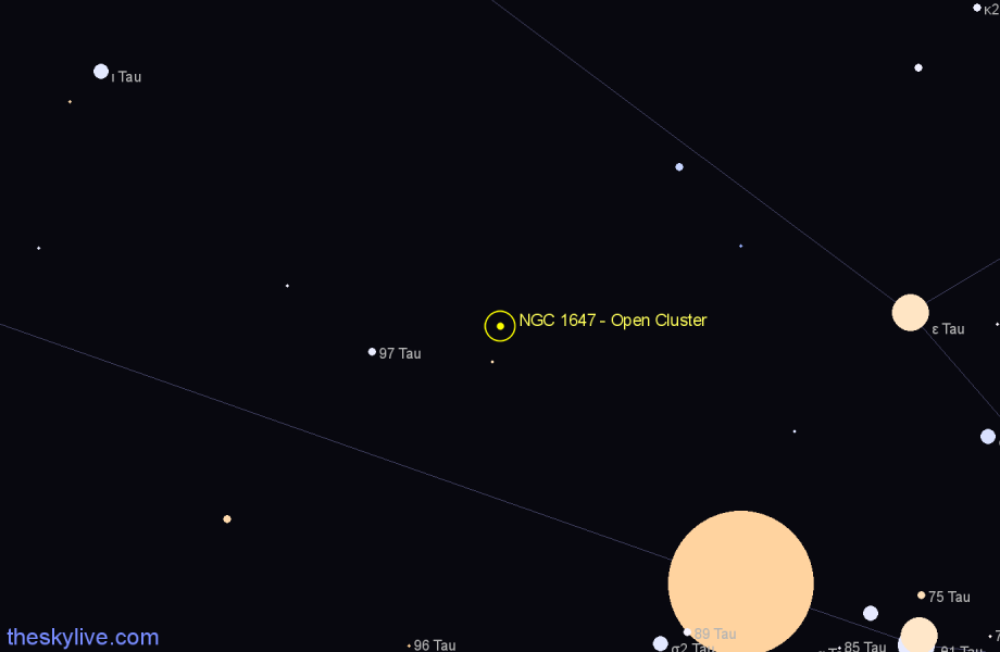 Finder chart NGC 1647 - Open Cluster in Taurus star