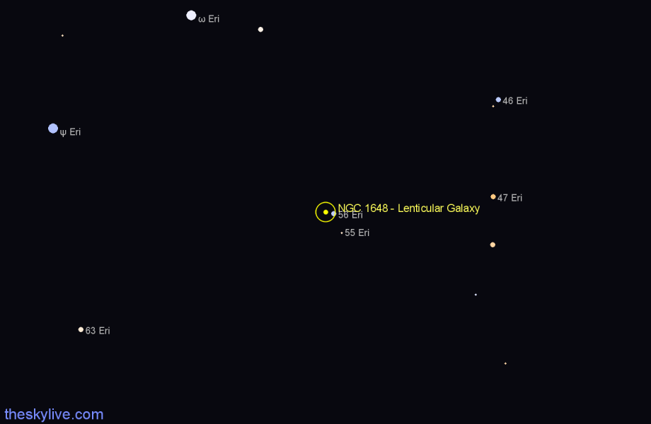 Finder chart NGC 1648 - Lenticular Galaxy in Eridanus star