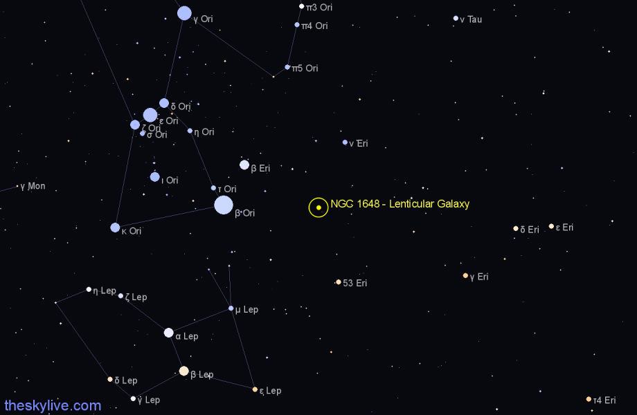 Finder chart NGC 1648 - Lenticular Galaxy in Eridanus star