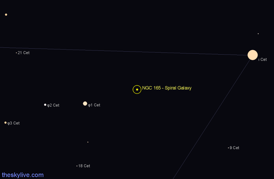 Finder chart NGC 165 - Spiral Galaxy in Cetus star