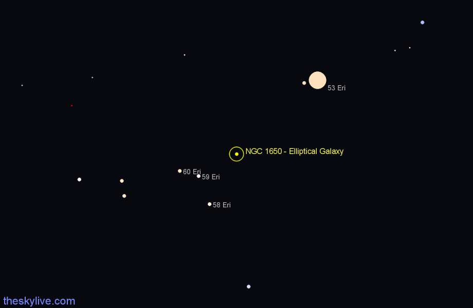 Finder chart NGC 1650 - Elliptical Galaxy in Eridanus star