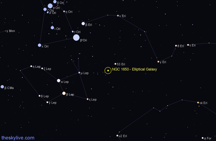 Finder chart NGC 1650 - Elliptical Galaxy in Eridanus star