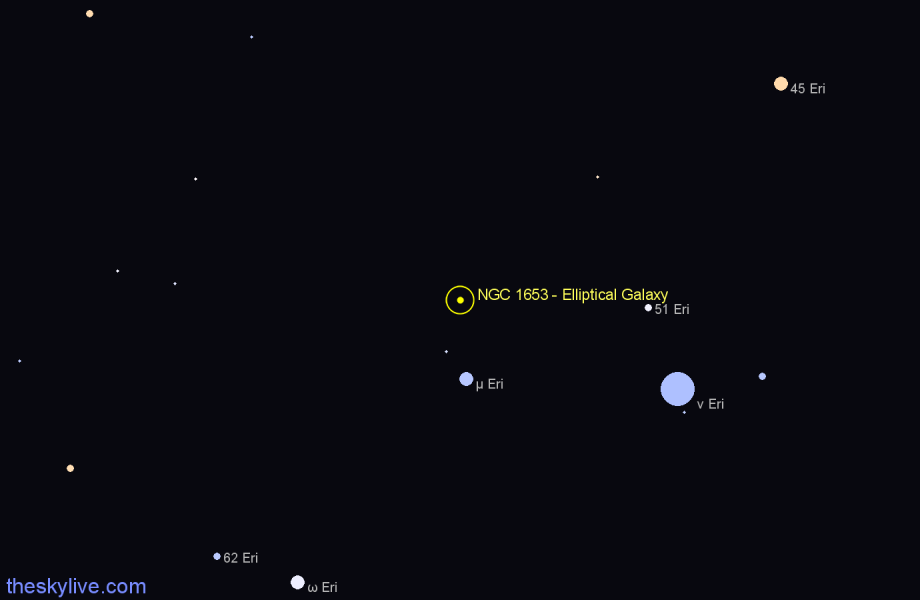 Finder chart NGC 1653 - Elliptical Galaxy in Orion star