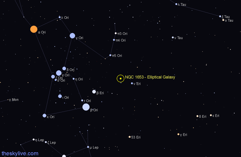 Finder chart NGC 1653 - Elliptical Galaxy in Orion star