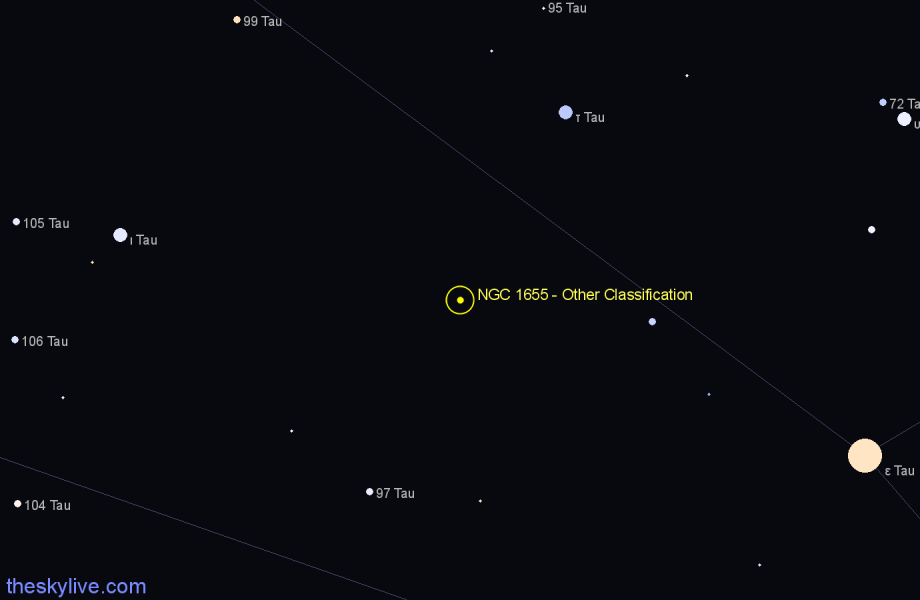 Finder chart NGC 1655 - Other Classification in Taurus star