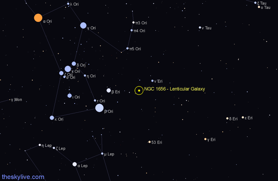 Finder chart NGC 1656 - Lenticular Galaxy in Eridanus star