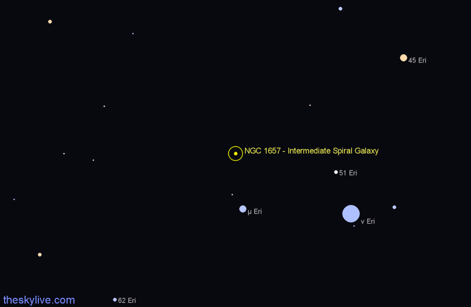 Finder chart NGC 1657 - Intermediate Spiral Galaxy in Orion star