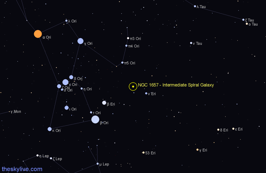 Finder chart NGC 1657 - Intermediate Spiral Galaxy in Orion star