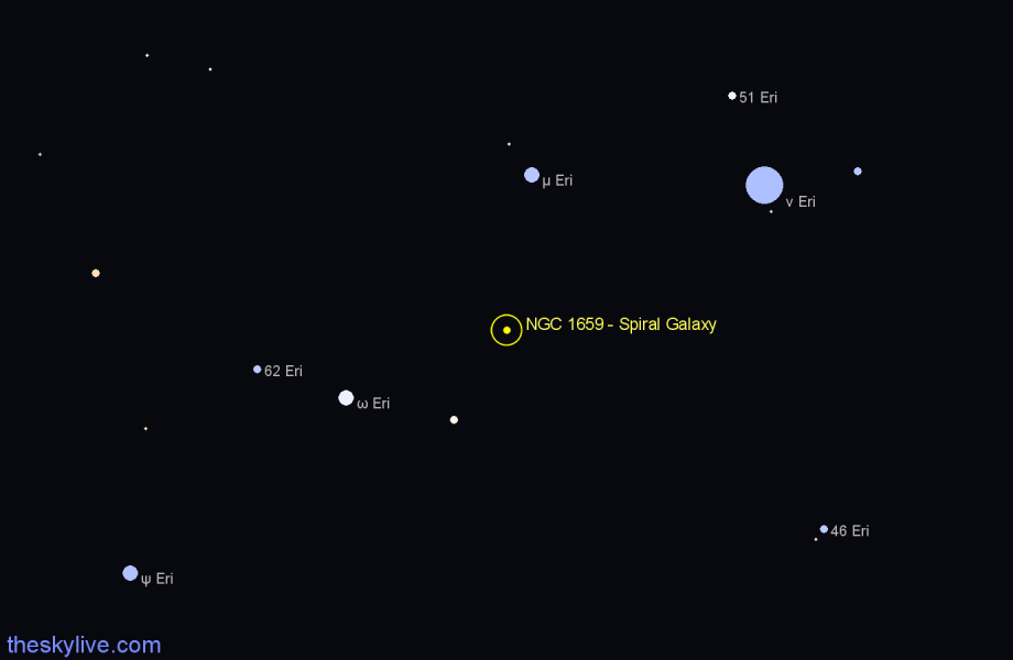 Finder chart NGC 1659 - Spiral Galaxy in Eridanus star