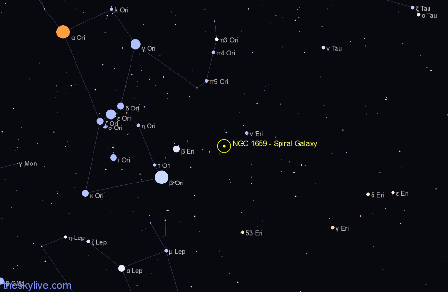 Finder chart NGC 1659 - Spiral Galaxy in Eridanus star